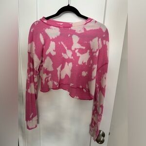 Katie J NYC  Pink Bleached Cropped Long Sleeve Thermal Top Size S